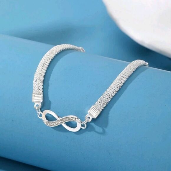 STERLING Silver Infinity Bracelet With Rhinestones - Picture 6 of 9